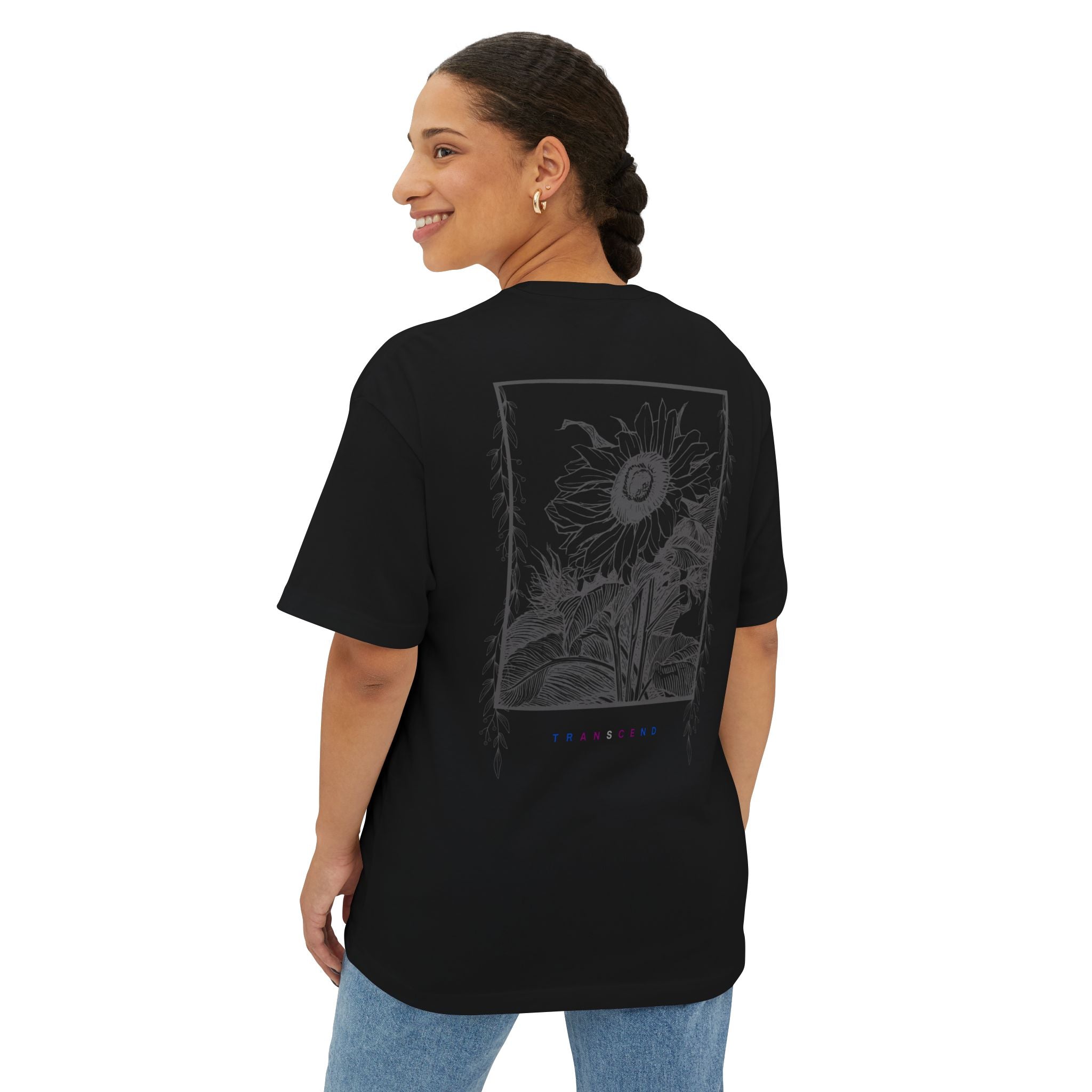 Grayed Sunflower Gothic Graphic Oversized Transcend T-Shirt (Unisex) Black