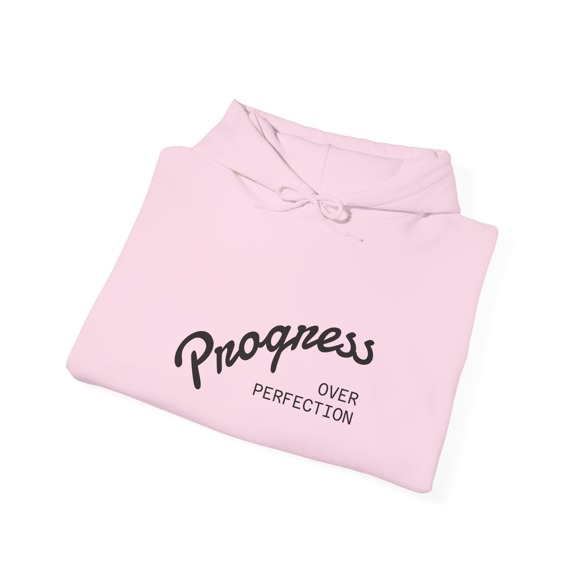 Progress Over Perfection Graphic Hooded Comfy Sweatshirt (Unisex) Soft Pink