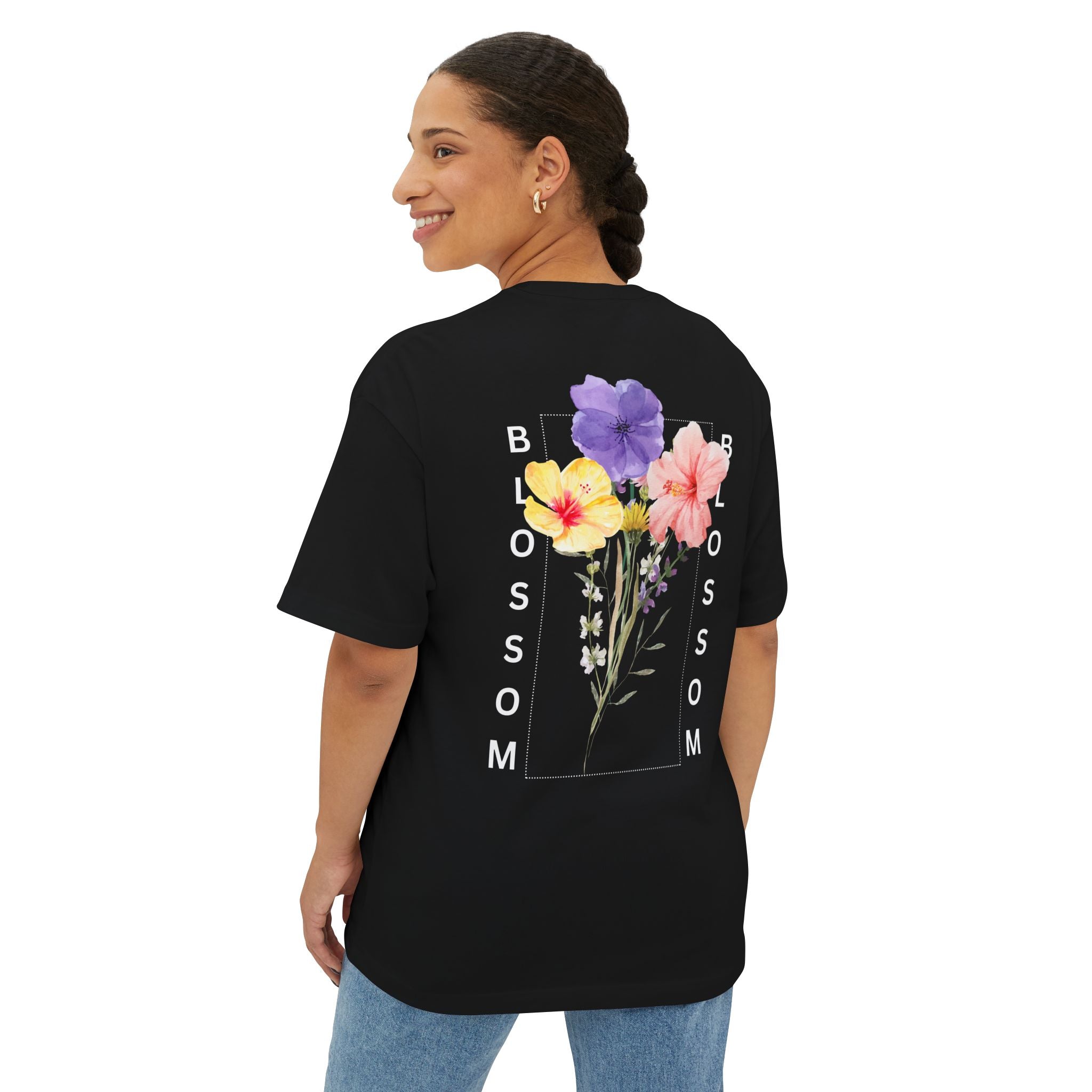 Blossom Floral Tee Shirt Transcend Graphic Oversized Shirt (Unisex) Black