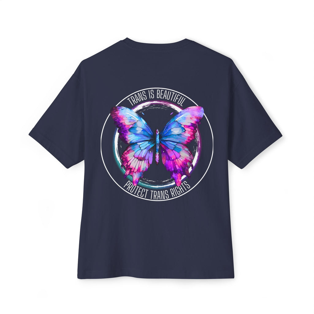 Trans Is Beautiful Butterfly Graphic Comfy Cotton T-Shirt (Unisex) Navy
