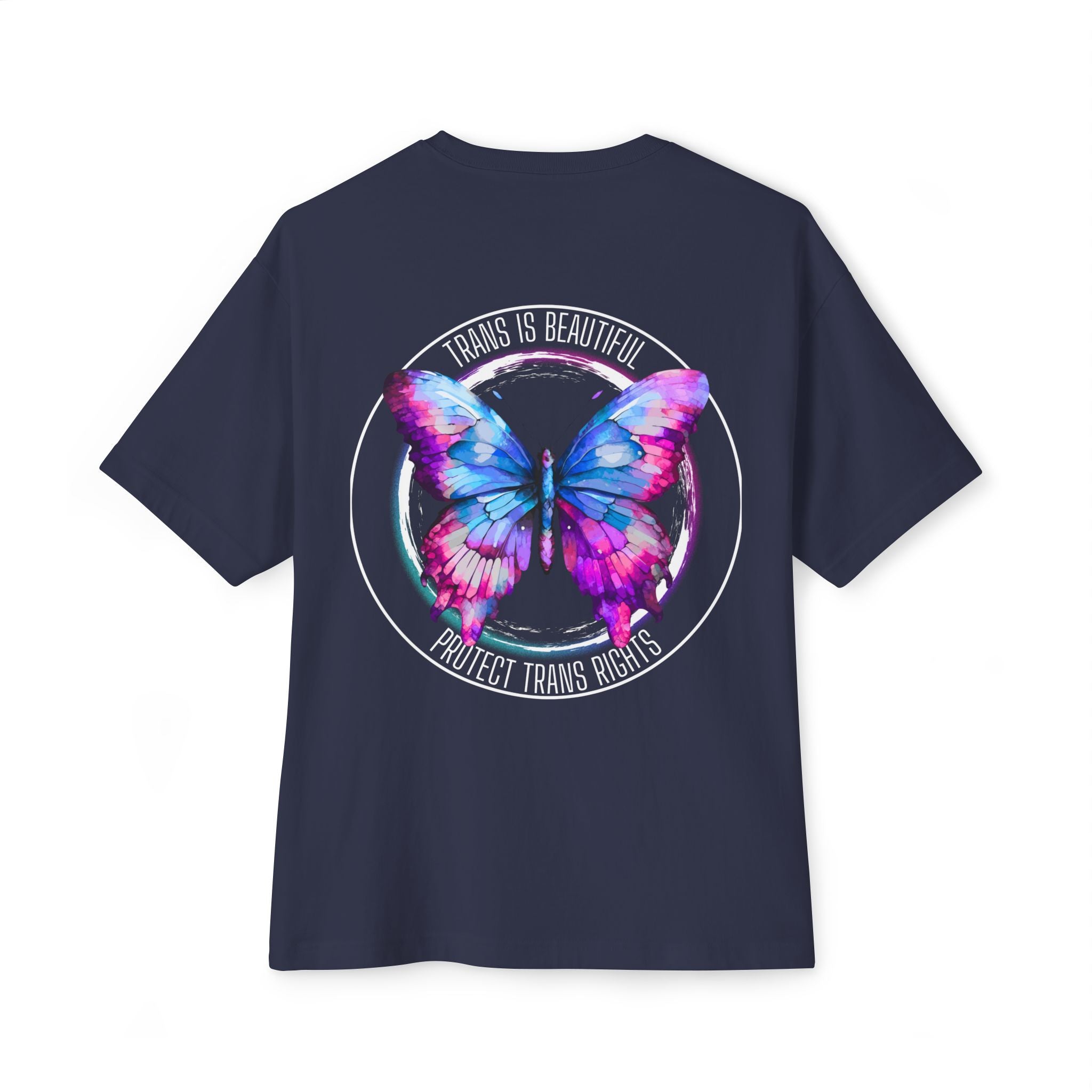 Trans Is Beautiful Butterfly Graphic Comfy Cotton T-Shirt (Unisex) Navy
