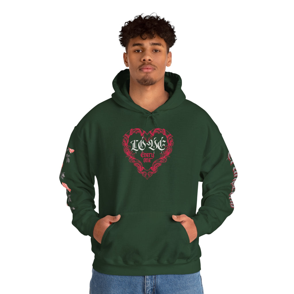 Love Everyone Gothic Graphic Transcend Hoodie Sweatshirt (Unisex) Forest Green